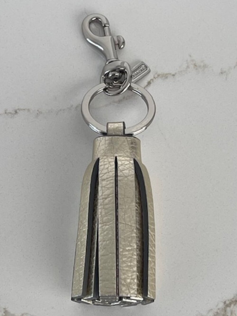 COACH NWOT  Light Gold (Champagne) Metallic Leather Tassel Bag Charm/Key Fob